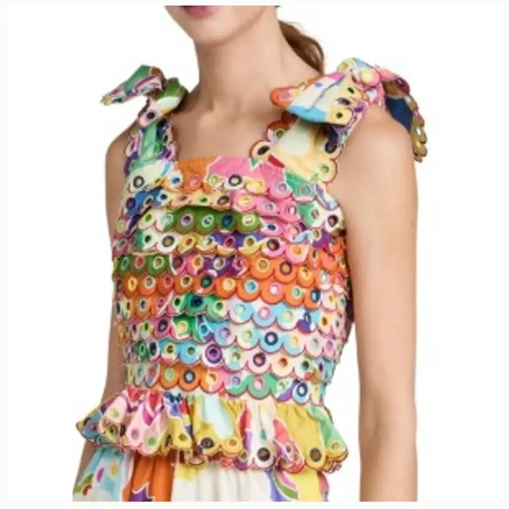 EUC $311 Celia B Maia Scalloped Crop Top in Multi - Picture 5 of 11